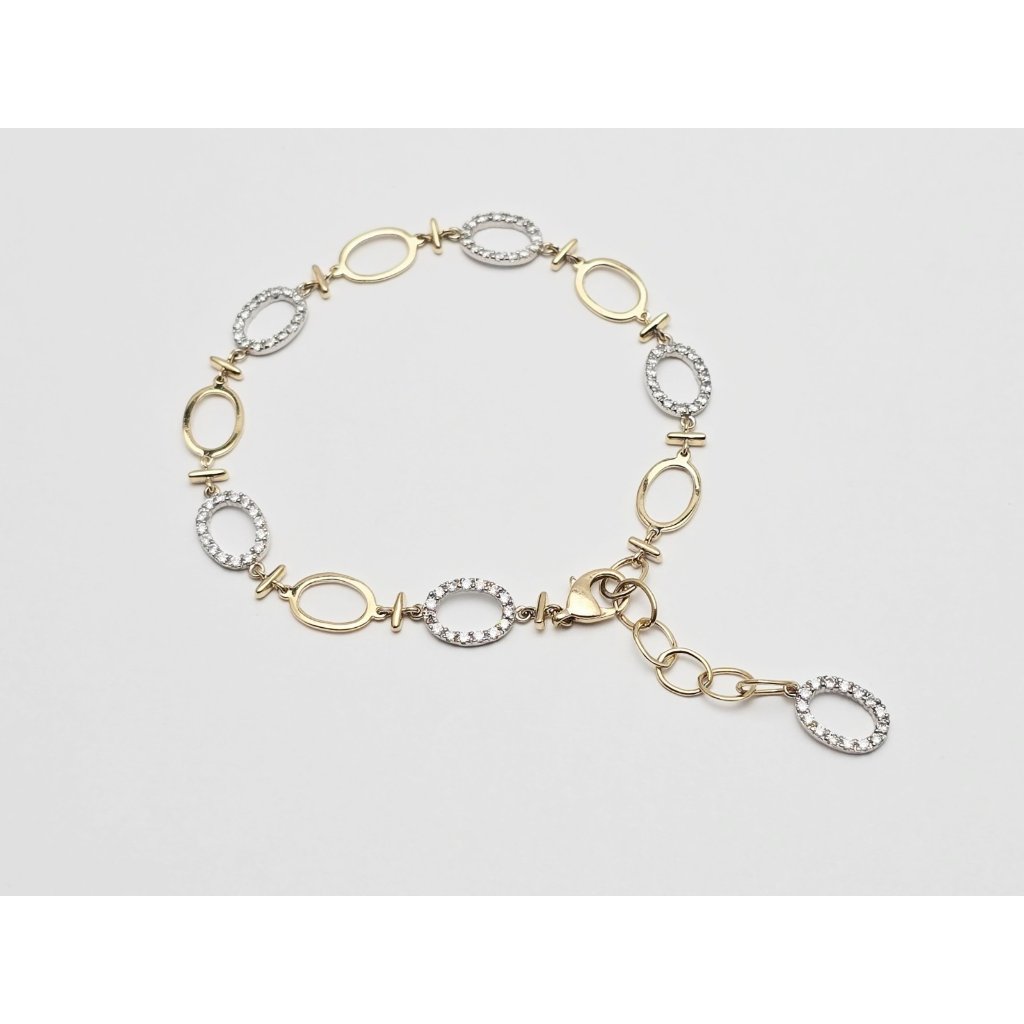 Unique 14k Two Tone Multi Color Gold Oval Link Resizable Cz Bracelet  750 L